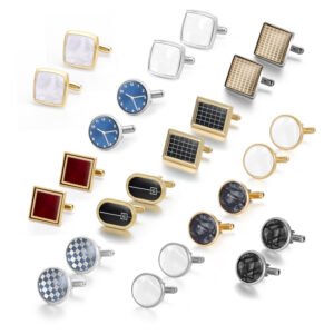 Mens Gold Plated Brass Cufflinks - French Cuff Chequerboard Business Design