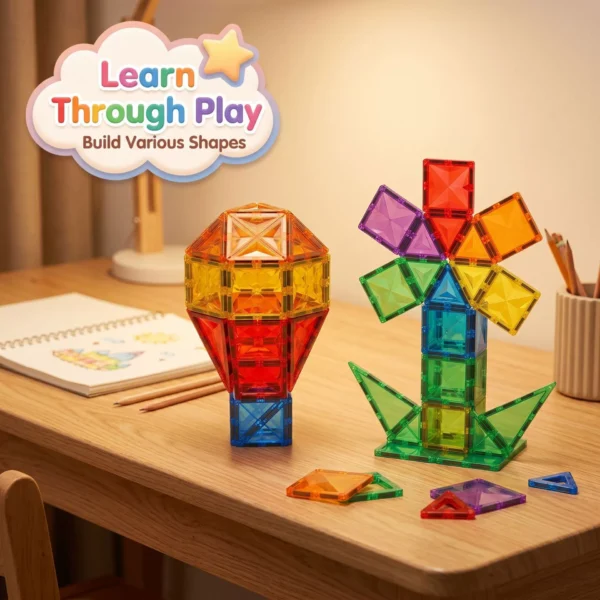 Magnetic Building Blocks Castle Set - Colored Window Tiles Educational Toy