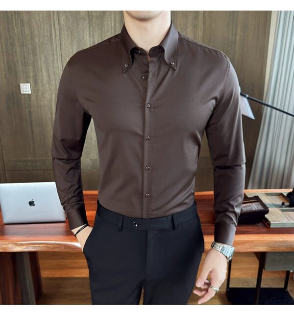 French collar white shirt men's long sleeve spring and autumn business leisure banquet new high-end white shirt men