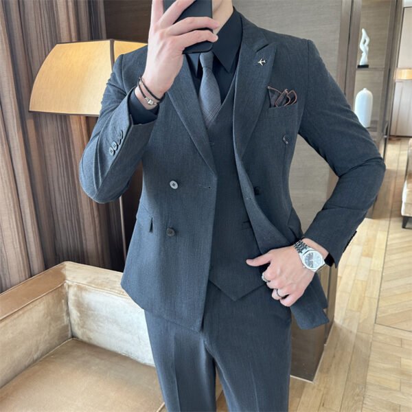Suit Men's Suit Business Formal Wear Black Double-Breasted Wedding Suit Men's Autumn and Winter New Wedding Dress