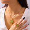 Cross-Border Retro Pearl Flower Sand Gold Necklace Set, Baroque Light Luxury Earrings