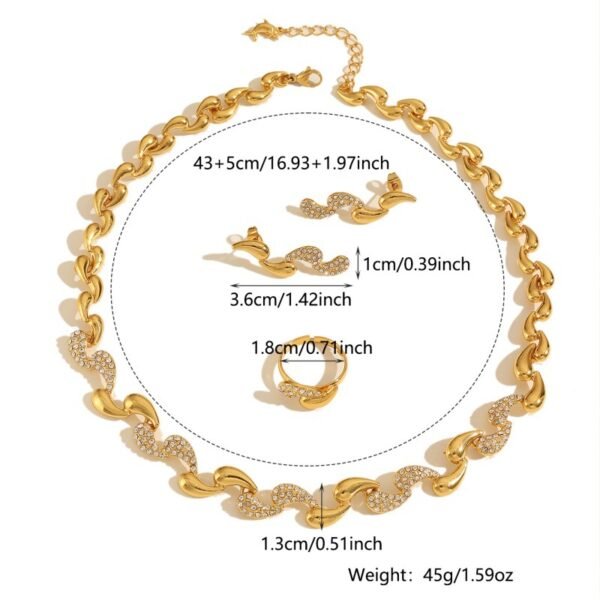 European and American Gold Water Drop-Shaped Alloy Necklace Three-Piece Set, Middle Eastern Jewelry Set