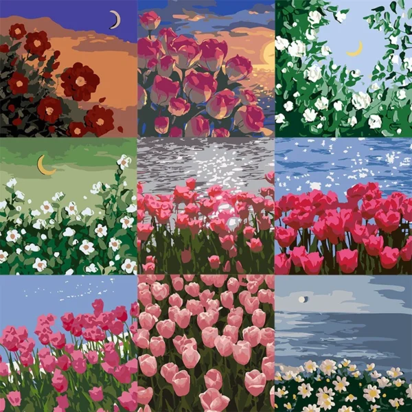 Tulip Landscape Digital Oil Painting DIY Kit, Hand-Painted Acrylic Art