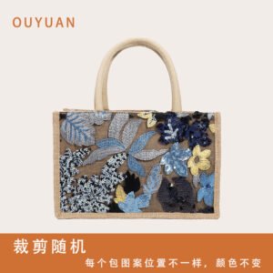 Sequin Embroidered Woven Tote Bag – Large Capacity Handbag