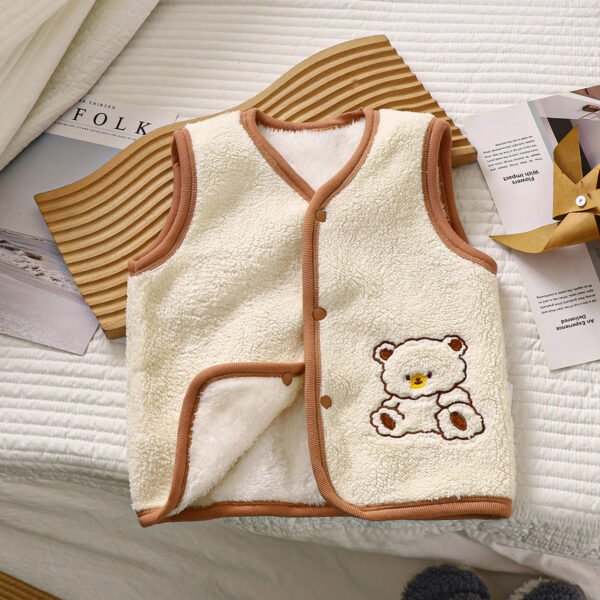 Kids Lamb Fleece Vest with Embroidered Bear and Snap Buttons
