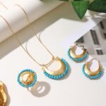 European and American Cross-Border Retro Colorful Horseshoe-Shaped Necklace Set, Middle Eastern Earrings, Alloy Jewelry Set