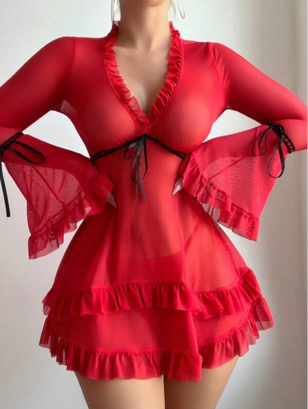 Cross-Border Foreign Trade European and American New Sexy Lingerie Sexy Women's Lace Mesh Polka Dot Skirt Pajamas Sexy Suit