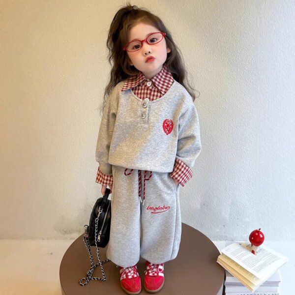 Girls Polo Sweatshirt and Sweatpants Two-Piece Set