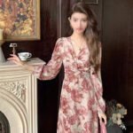 Cross-Border Autumn French Floral Dress - Elegant Slimming Maxi Dress with Criss-Cross Straps