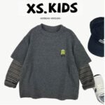 Kids Little Monster Embroidered Faux Two-Piece Sweatshirt with Striped Sleeves