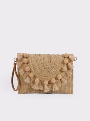 Straw Woven Tassel Envelope Crossbody Bag