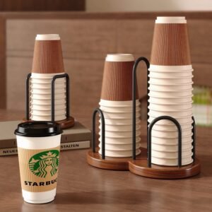 Disposable Cup Dispenser – Wooden Base Paper Cup Holder for Table & Counter