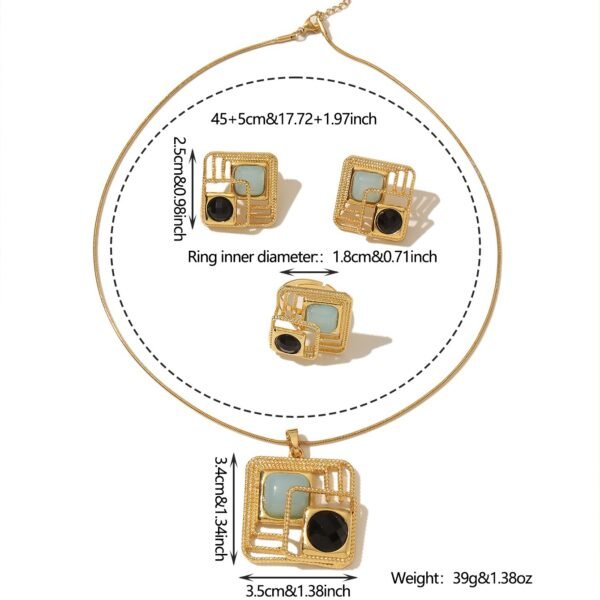 Middle Eastern Irregular Square Diamond-Encrusted Pendant Necklace Set with Earrings