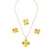 European and American Sand Gold Flower Necklace, Diamond Color Four-Leaf Clover Set with Earrings