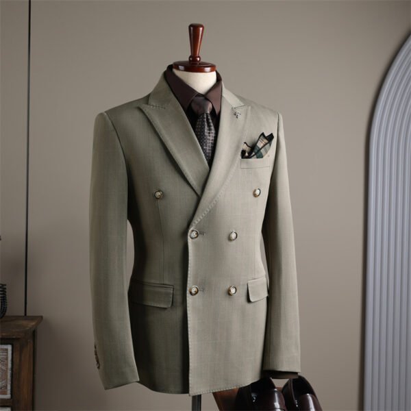 Double Row Plaid Suit Men's Business Formal Groomsman Wedding Groom Suit Jacket