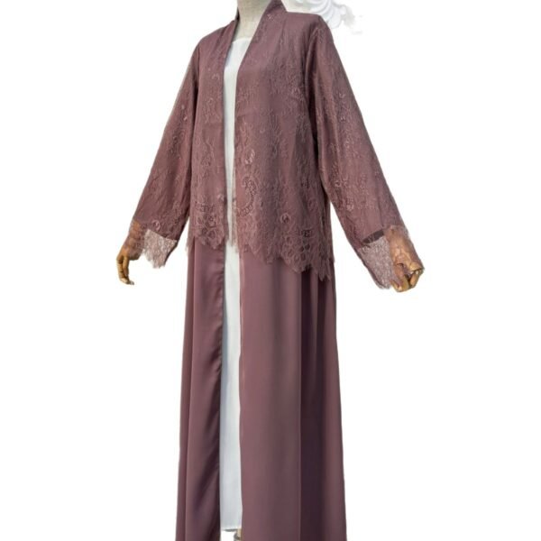 LN261 Dark Brown Lace-Trim Long Robe Coat