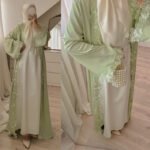 LN276 Light Green Lace Cardigan with 3D Floral Appliques