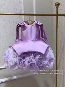 Girls Short Panelled Party Dress with Bow