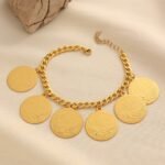 Copper Alloy Electroplated Badge Bracelet, Coin Style Ethnic Jewelry, Retro Gold Geometric Shape