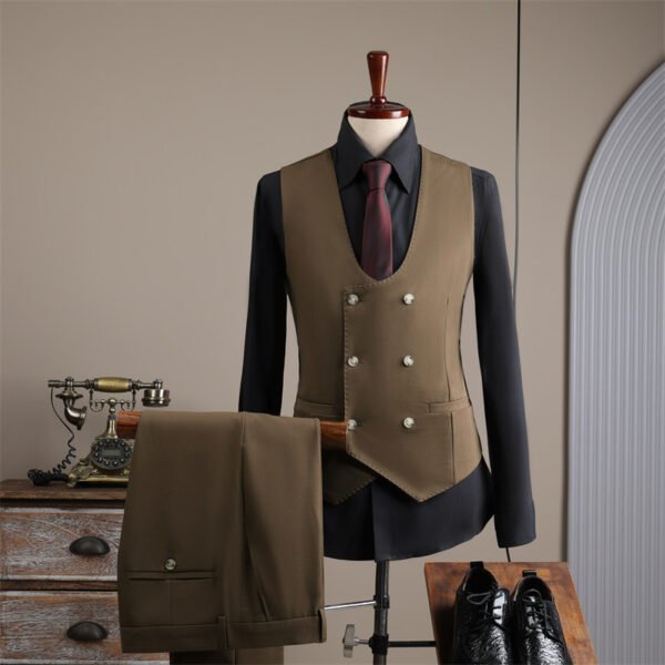 Double Row Brown Suit Men's Business Groom Wedding Dress Groomsmen Slim Suit