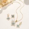 Female Internet Celebrity Full Diamond Four-Leaf Clover Mother-of-Pearl Clavicle Necklace Set