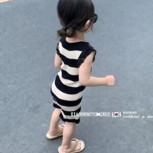 Girls Summer Sleeveless Striped Print Dress