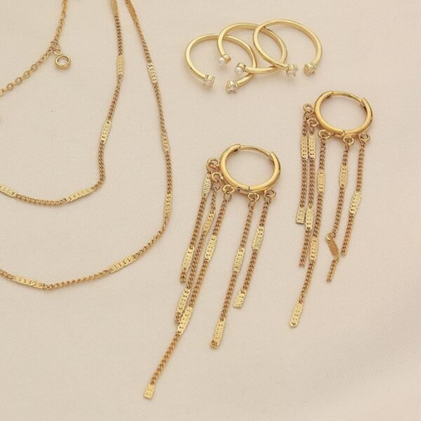 Brass Gold-Plated Pressed Sheet Necklace Chain Three-Piece Set with Ring