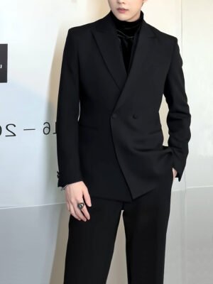 Men's Minimalist Black Blazer - Slim Fit Business Suit Jacket
