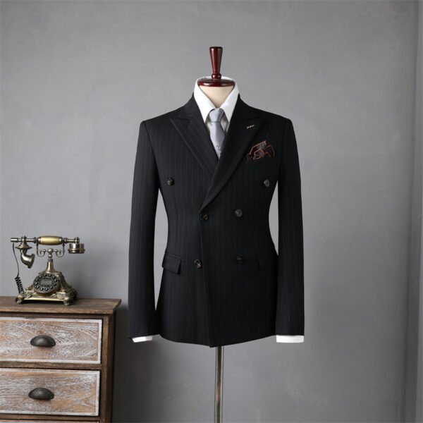 Double Breasted Striped Suit Men's Business Slim Formal Wear Bridegroom Wedding Dress