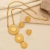 Cross-Border Xinjiang Jewelry Set, Light Luxury Retro Gold Round Metal Pendant Necklace