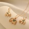 Auspicious Elephant Pendant Necklace Copper Zircon Jewelry Set with Earrings