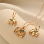 Auspicious Elephant Pendant Necklace Copper Zircon Jewelry Set with Earrings