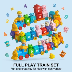 Farm Animal Digital Building Block Train Toy with Finger Puppets
