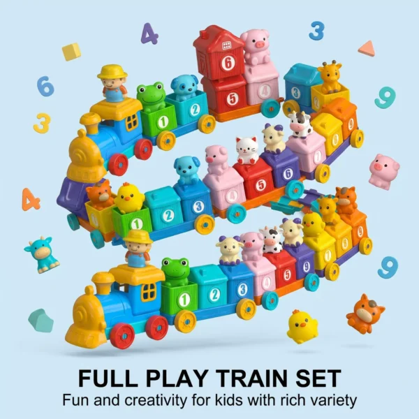 Farm Animal Digital Building Block Train Toy with Finger Puppets