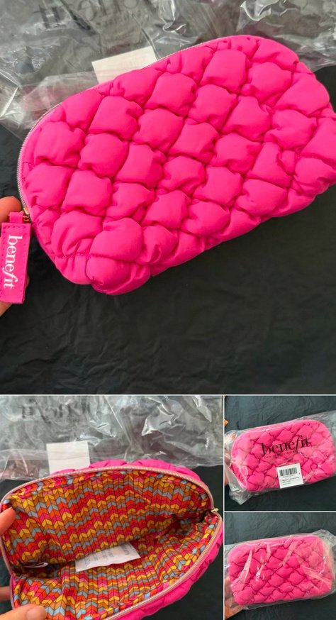 Benefit Pink Quilted Makeup Bag
