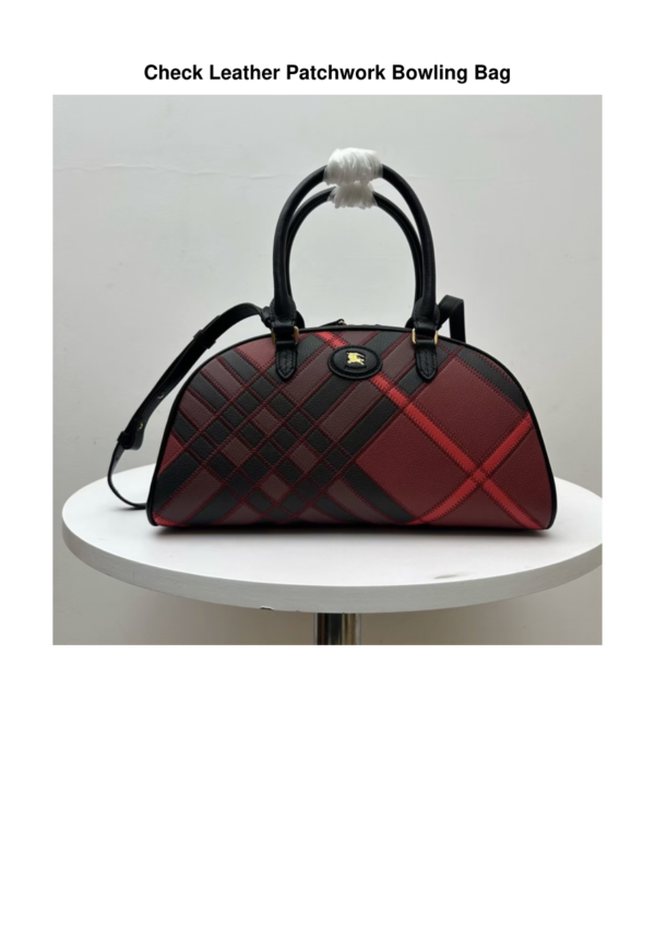 Check-Leather-Patchwork-Bowling-Bag Check Leather Patchwork Bowling Bag