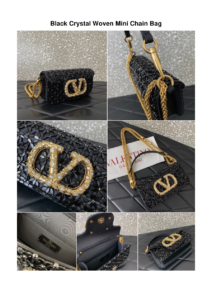 Black Crystal Woven Mini Chain Bag