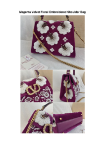 Magenta Velvet Floral Embroidered Shoulder Bag