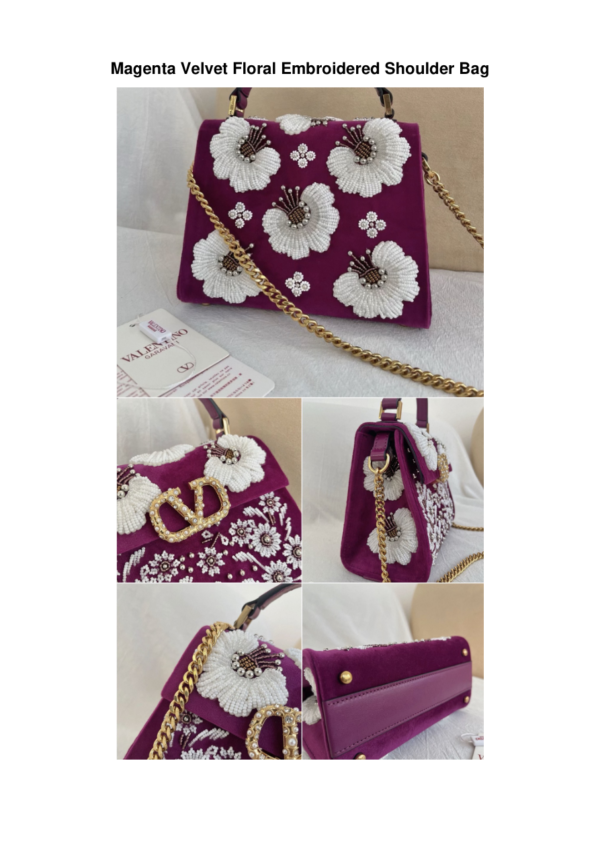 Magenta-Velvet-Floral-Embroidered-Shoulder-Bag Magenta Velvet Floral Embroidered Shoulder Bag