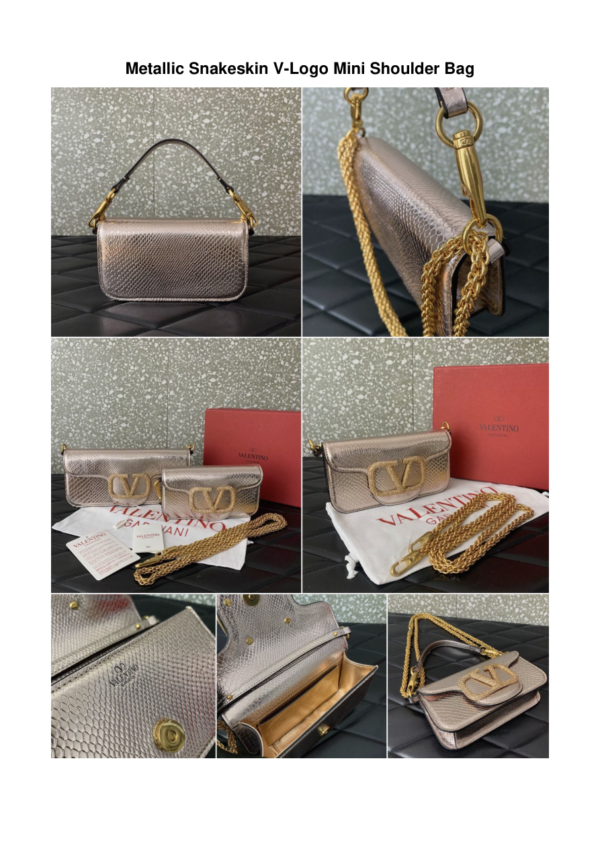Metallic-Snakeskin-V-Logo-Mini-Shoulder-Bag Metallic Snakeskin V-Logo Mini Shoulder Bag