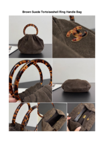Brown Suede Tortoiseshell Ring Handle Bag