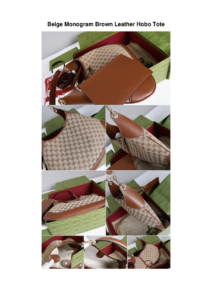 Beige Monogram Brown Leather Hobo Tote