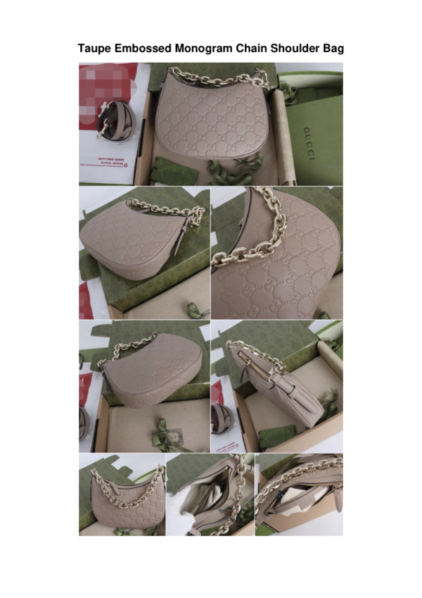 Taupe Embossed Monogram Chain Shoulder Bag