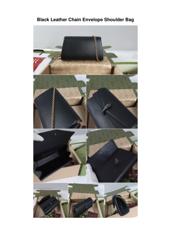 Black Leather Chain Envelope Shoulder Bag