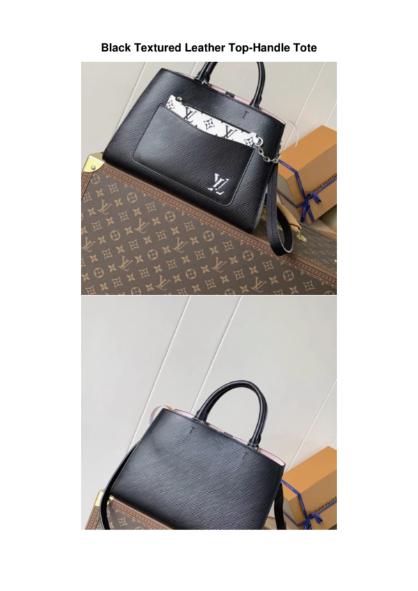 Black-Textured-Leather-Top-Handle-Tote Black Textured Leather Top-Handle Tote