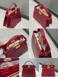 20 cm Red Python Structured Shoulder Bag