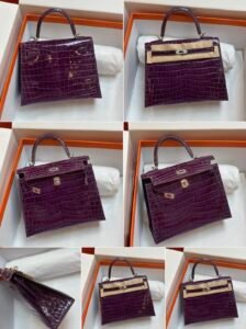 25 cm Purple Crocodile Top Handle Bag