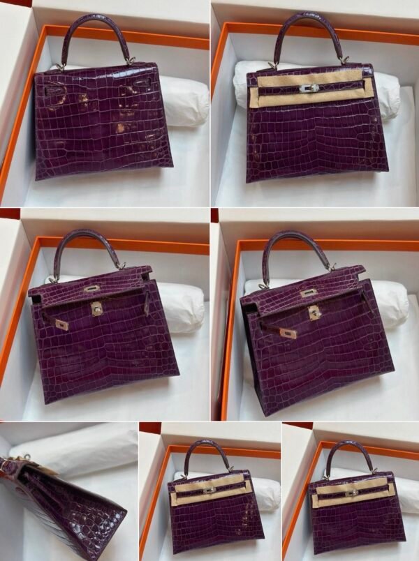 25 cm Purple Crocodile Top Handle Bag