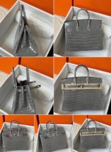 25 cm Glacier Grey Crocodile Top Handle Bag