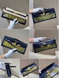 31 cm Feather & Box Leather Clutch Bag